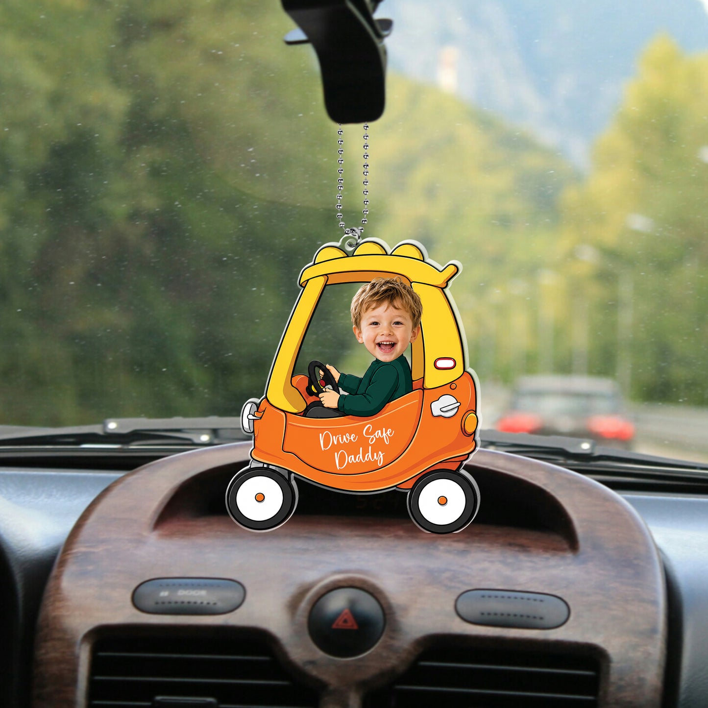 Personalized 1-4 Kids Photo Car Hanger, Drive Safe Daddy Car Ornament, Custom Baby Photo Acrylic Charm, Daddy Gift, Gift for Husband
