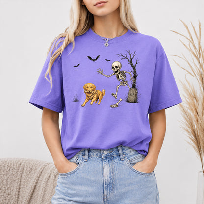 Personalized Halloween Dog Shirt, Custom Any Dog Breed Tee, Funny Skeleton Dog Shirt, Spooky Dog Lover Gift for Men Women, Pet Owner Tee