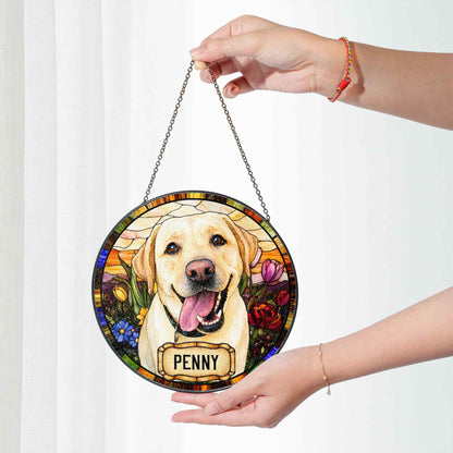 Personalized Dog Portrait Stained Glass Suncatcher, Custom Pet Memorial Cat Loss Keepsake, Pet Loss Gift