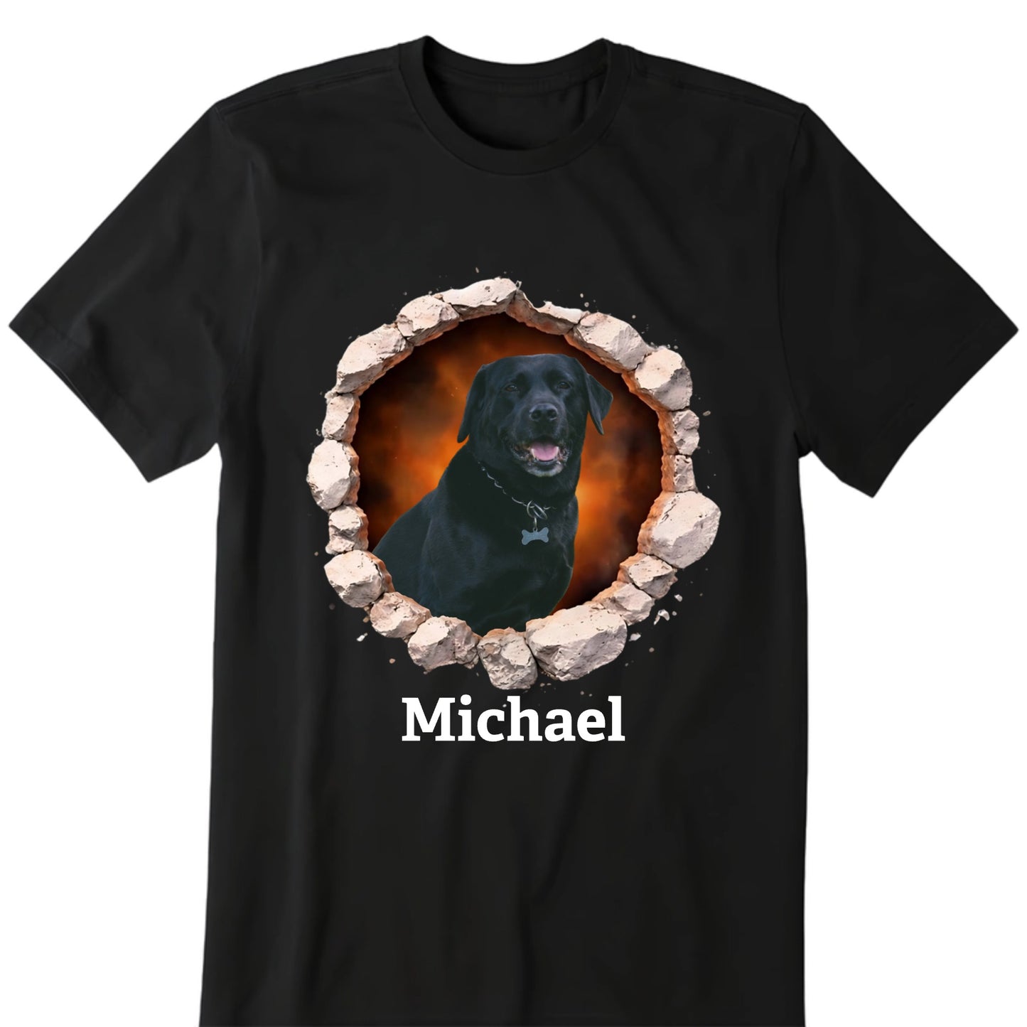 Personalized Custom Dog Photo & Name Breaking Through Wall Graphic Shirt For Pet Lovers
