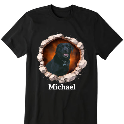 Personalized Custom Dog Photo & Name Breaking Through Wall Graphic Shirt For Pet Lovers