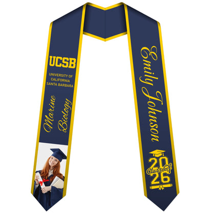 Custom personalized graduation stole with photo school name and major