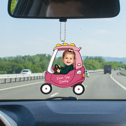 Personalized 1-4 Kids Photo Car Hanger, Drive Safe Daddy Car Ornament, Custom Baby Photo Acrylic Charm, Daddy Gift, Gift for Husband