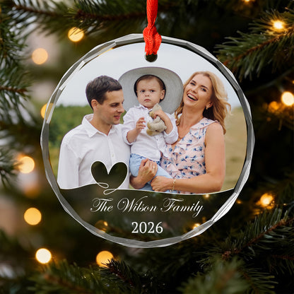 Personalized Family Photo Crystal Ornament, Custom Glass Christmas Ornament, Family Name Ornament, Christmas Keepsake, Family Gift 2026