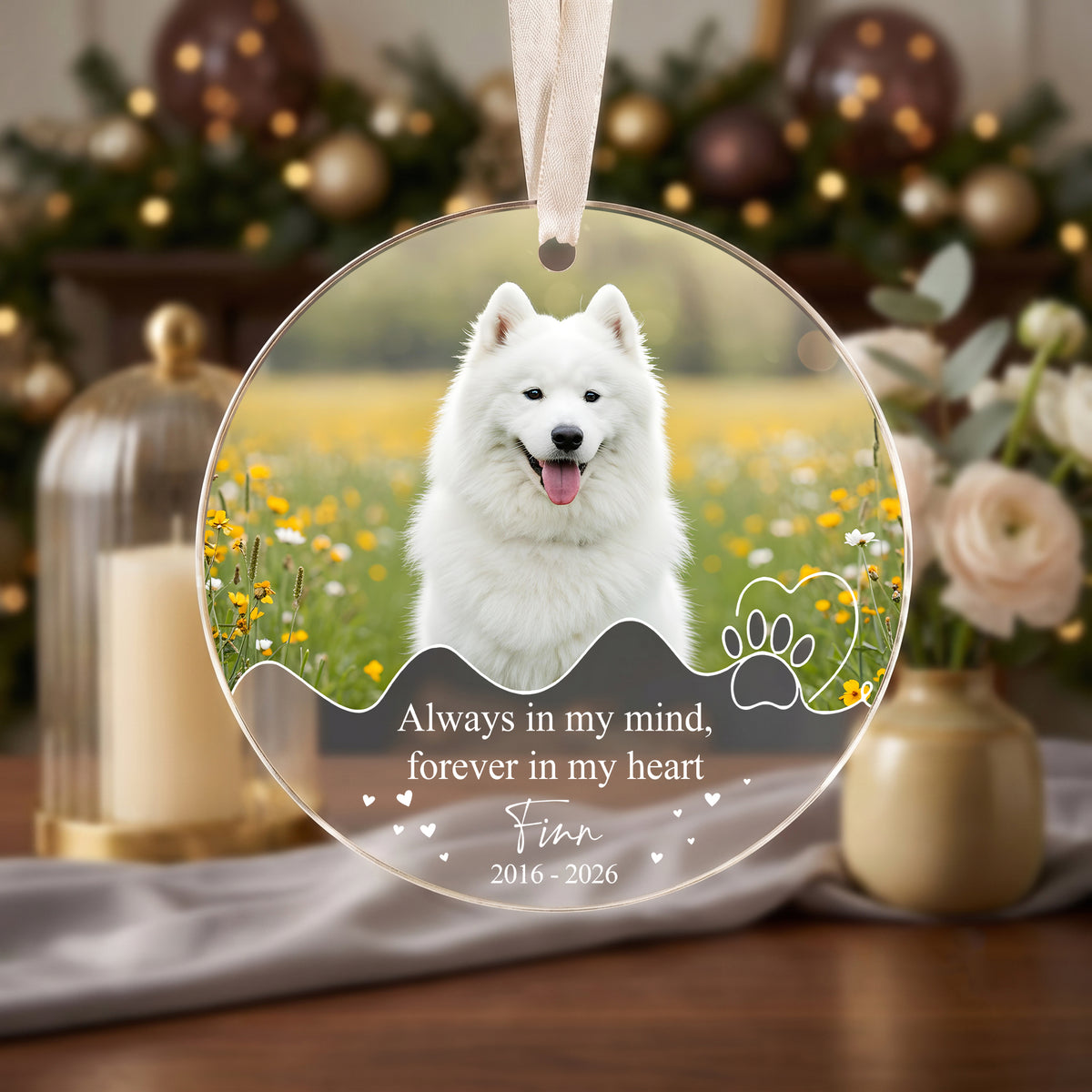 Personalized Pet Memorial Crystal Ornament, 2 Sides Printed Custom Dog Photo Glass Ornament, Pet Loss Gift, Dog Remembrance Keepsake