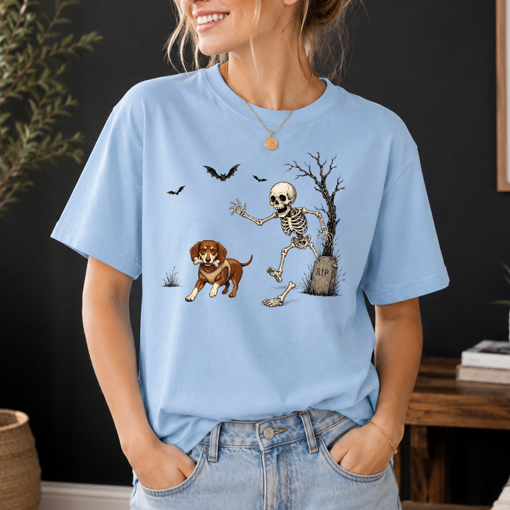 Personalized Halloween Dog Shirt, Custom Any Dog Breed Tee, Funny Skeleton Dog Shirt, Spooky Dog Lover Gift for Men Women, Pet Owner Tee