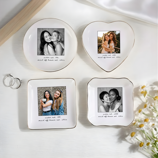 Custom Besties Photo Jewelry Dish, Maid of Honor Trinket Tray, Sister Keepsake, Bridal Gift