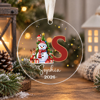 Personalized Kids Christmas Ornament, Custom Name & Monogram Glass Ornament, Santa Elf Reindeer Snowman Keepsake, Christmas Gift for Kids