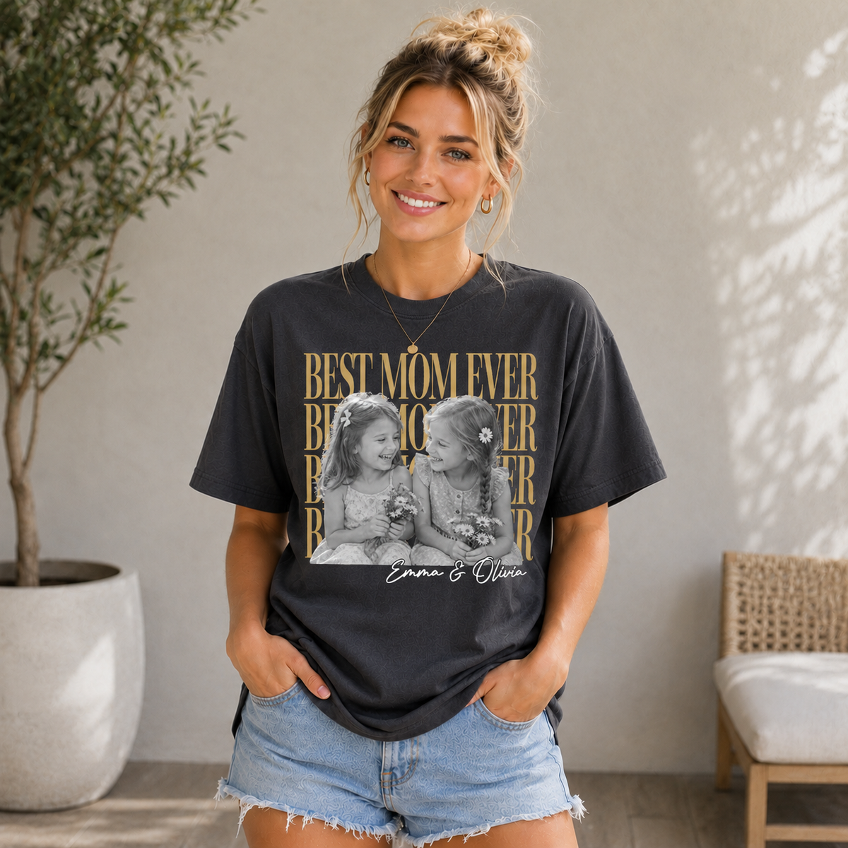 Custom Best Mom & Dad Ever Vintage Photo Shirt – Personalized T-Shirt With Kids Photo & Names, Mother's Day, Father's Day, Christmas Gift for Parents