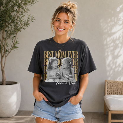 Custom Best Mom & Dad Ever Vintage Photo Shirt – Personalized T-Shirt With Kids Photo & Names, Mother's Day, Father's Day, Christmas Gift for Parents