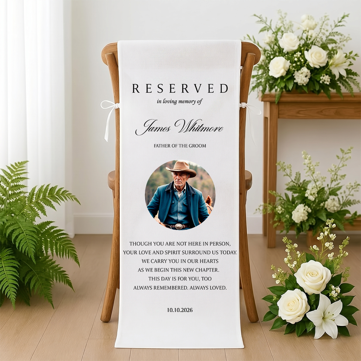 Memorial Wedding Chair Sign, Reserved Banner for Loved Ones, In Loving Memory Sign, Ceremony Tribute, Wedding Aisle Decor, Rustic Accent