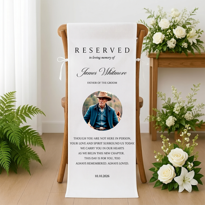 Memorial Wedding Chair Sign, Reserved Banner for Loved Ones, In Loving Memory Sign, Ceremony Tribute, Wedding Aisle Decor, Rustic Accent
