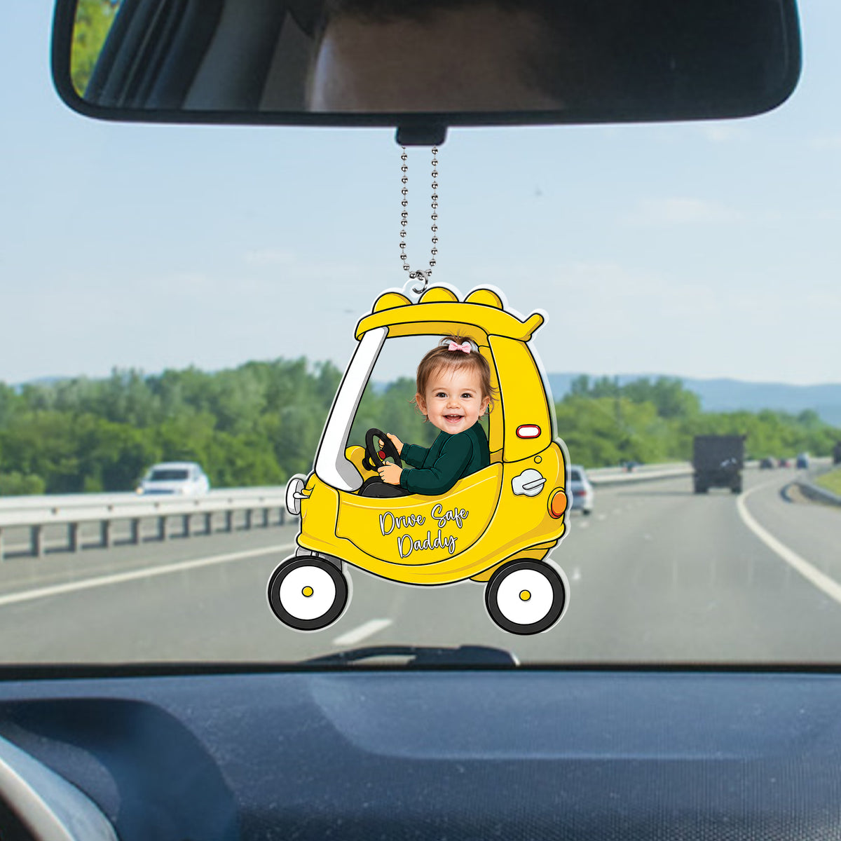 Personalized 1-4 Kids Photo Car Hanger, Drive Safe Daddy Car Ornament, Custom Baby Photo Acrylic Charm, Daddy Gift, Gift for Husband