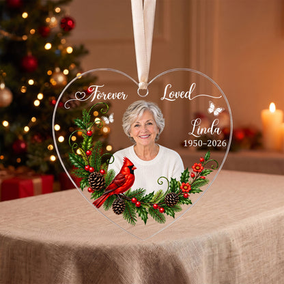 Personalized Memorial Photo Ornament, 2 Sides Printed Forever Loved Heart Ornament, In Loving Memory Christmas Keepsake, Sympathy Gift