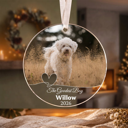 Personalized Dog Photo Crystal Ornament, 2 Sides Printed Custom Pet Glass Christmas Ornament, Dog Name Keepsake, Pet Lover Gift