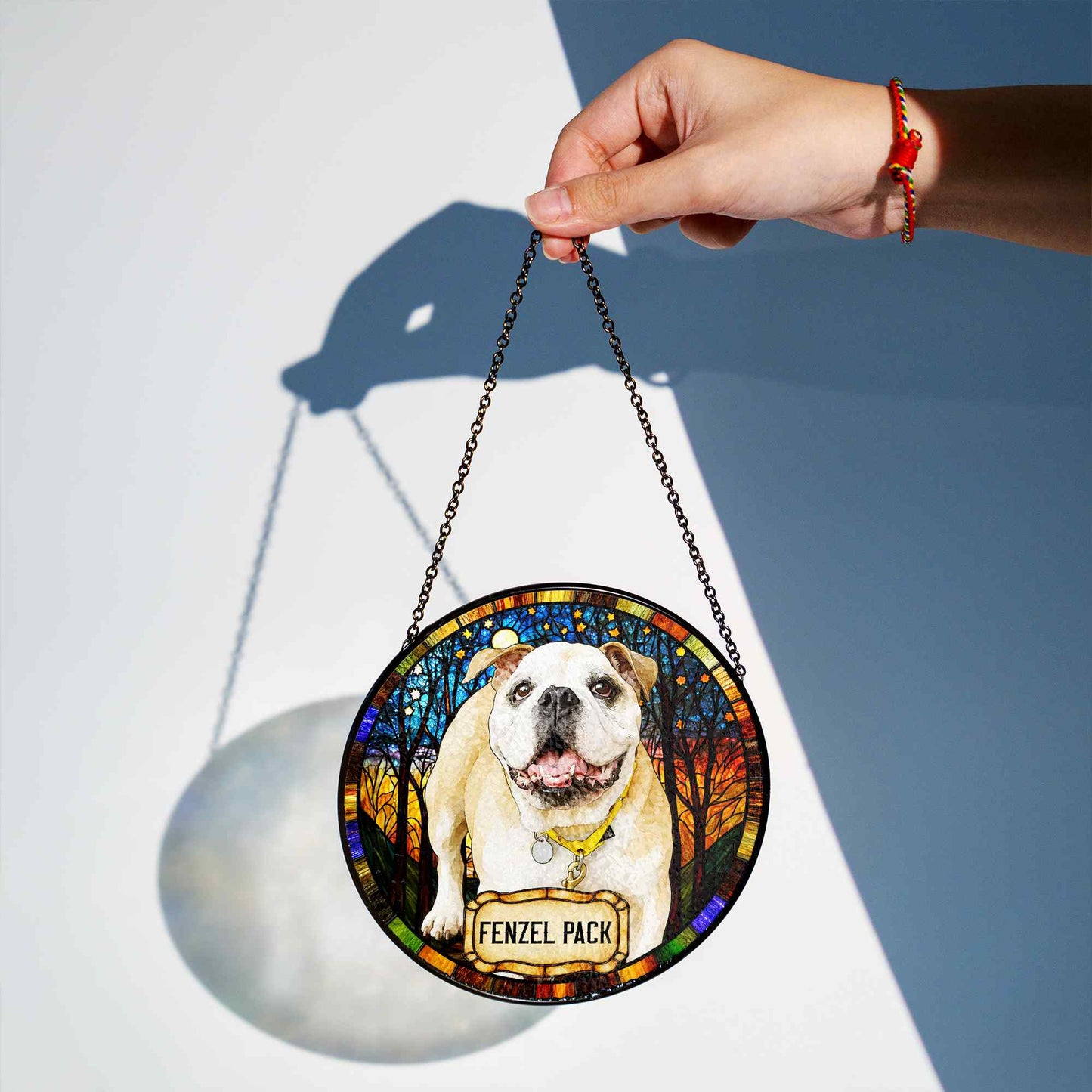 Personalized Dog Portrait Stained Glass Suncatcher, Custom Pet Memorial Cat Loss Keepsake, Pet Loss Gift