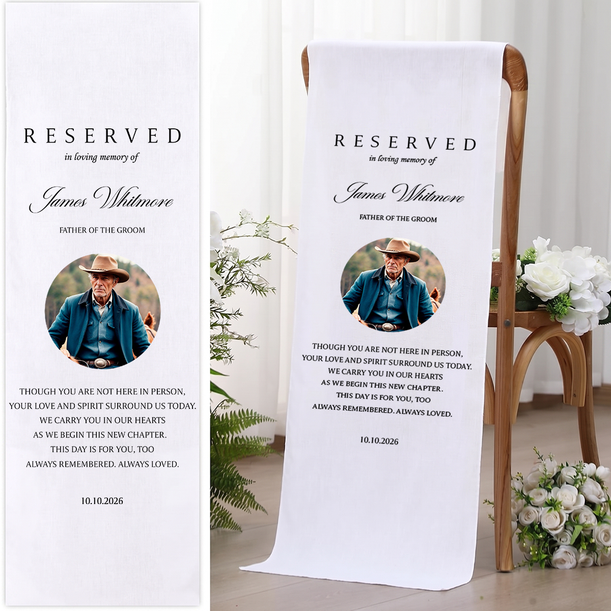Memorial Wedding Chair Sign, Reserved Banner for Loved Ones, In Loving Memory Sign, Ceremony Tribute, Wedding Aisle Decor, Rustic Accent
