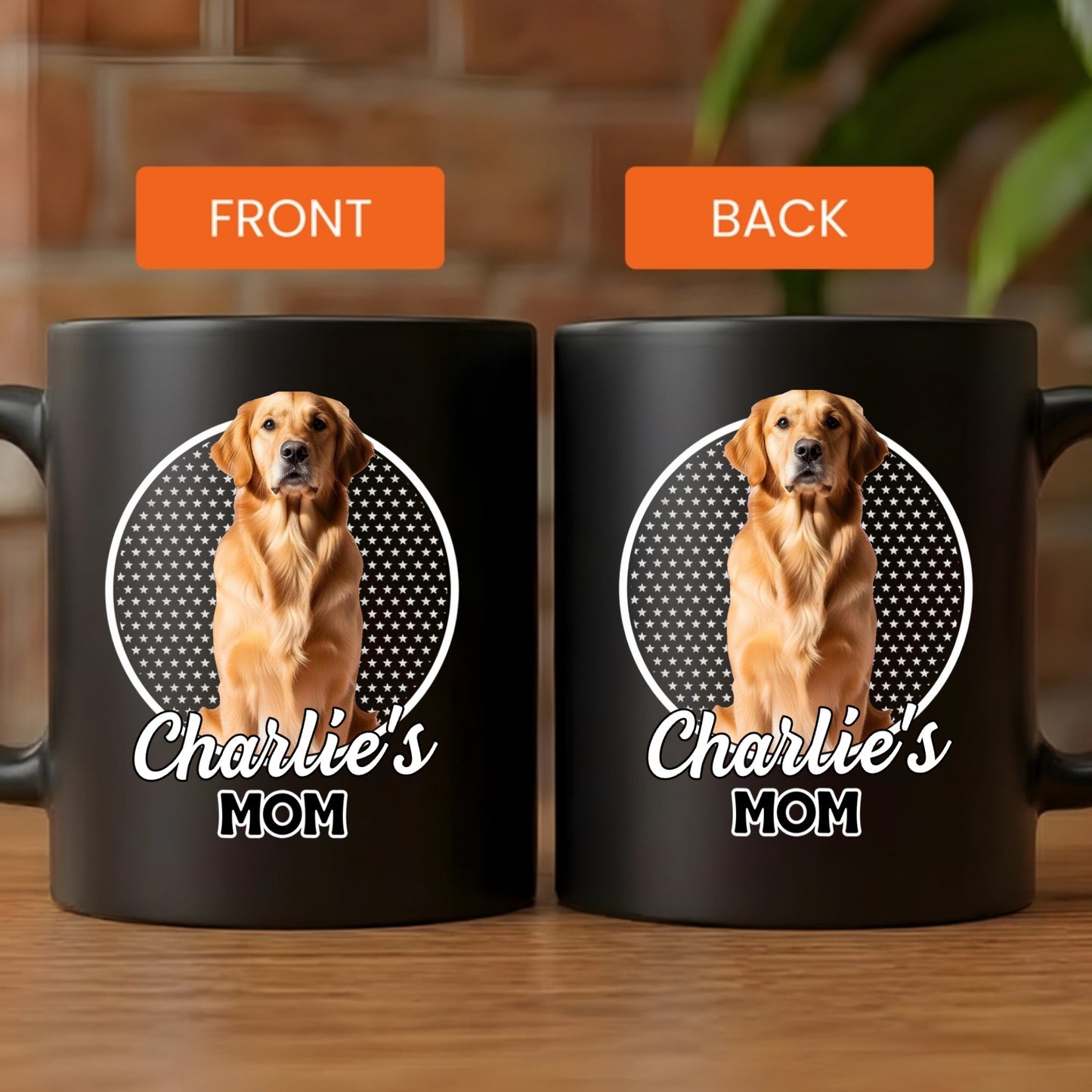 Personalized dog mom custom pet photo and name double sided black ceramic mug