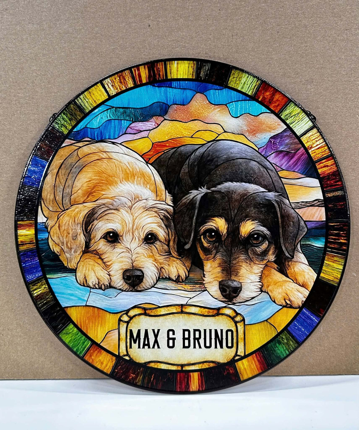 Personalized Dog Portrait Stained Glass Suncatcher, Custom Pet Memorial Cat Loss Keepsake, Pet Loss Gift
