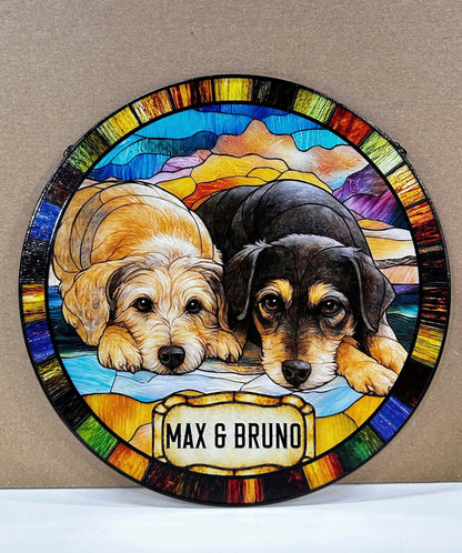 Personalized Dog Portrait Stained Glass Suncatcher, Custom Pet Memorial Cat Loss Keepsake, Pet Loss Gift