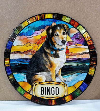 Personalized Dog Portrait Stained Glass Suncatcher, Custom Pet Memorial Cat Loss Keepsake, Pet Loss Gift