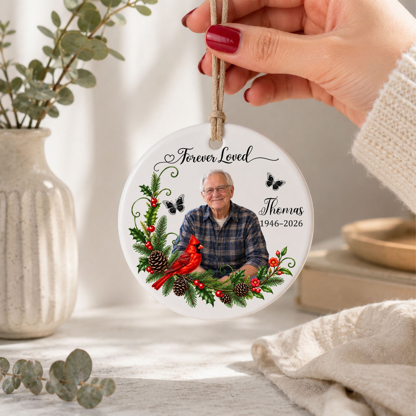 Personalized Memorial Photo Ornament, 2 Sides Printed Forever Loved Heart Ornament, In Loving Memory Christmas Keepsake, Sympathy Gift
