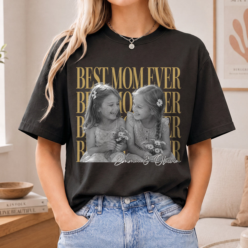 Custom Best Mom & Dad Ever Vintage Photo Shirt – Personalized T-Shirt With Kids Photo & Names, Mother's Day, Father's Day, Christmas Gift for Parents