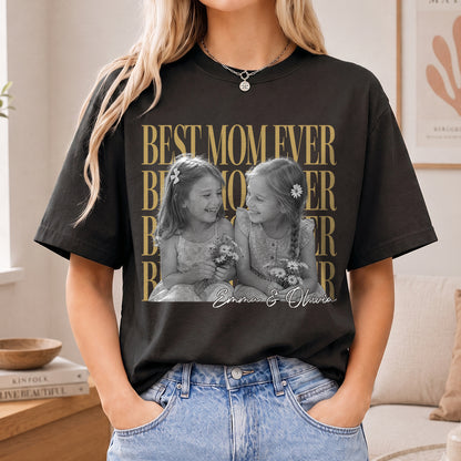 Custom Best Mom & Dad Ever Vintage Photo Shirt – Personalized T-Shirt With Kids Photo & Names, Mother's Day, Father's Day, Christmas Gift for Parents