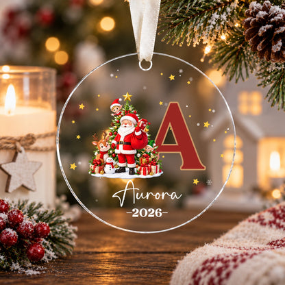 Personalized Kids Christmas Ornament, Custom Name & Monogram Glass Ornament, Santa Elf Reindeer Snowman Keepsake, Christmas Gift for Kids