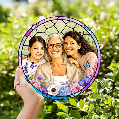 Stained Glass Custom Grandma Portrait Suncatcher, Personalized Window Hanging from Photo, Mother's Day Gift for Mom, Family Memory Art