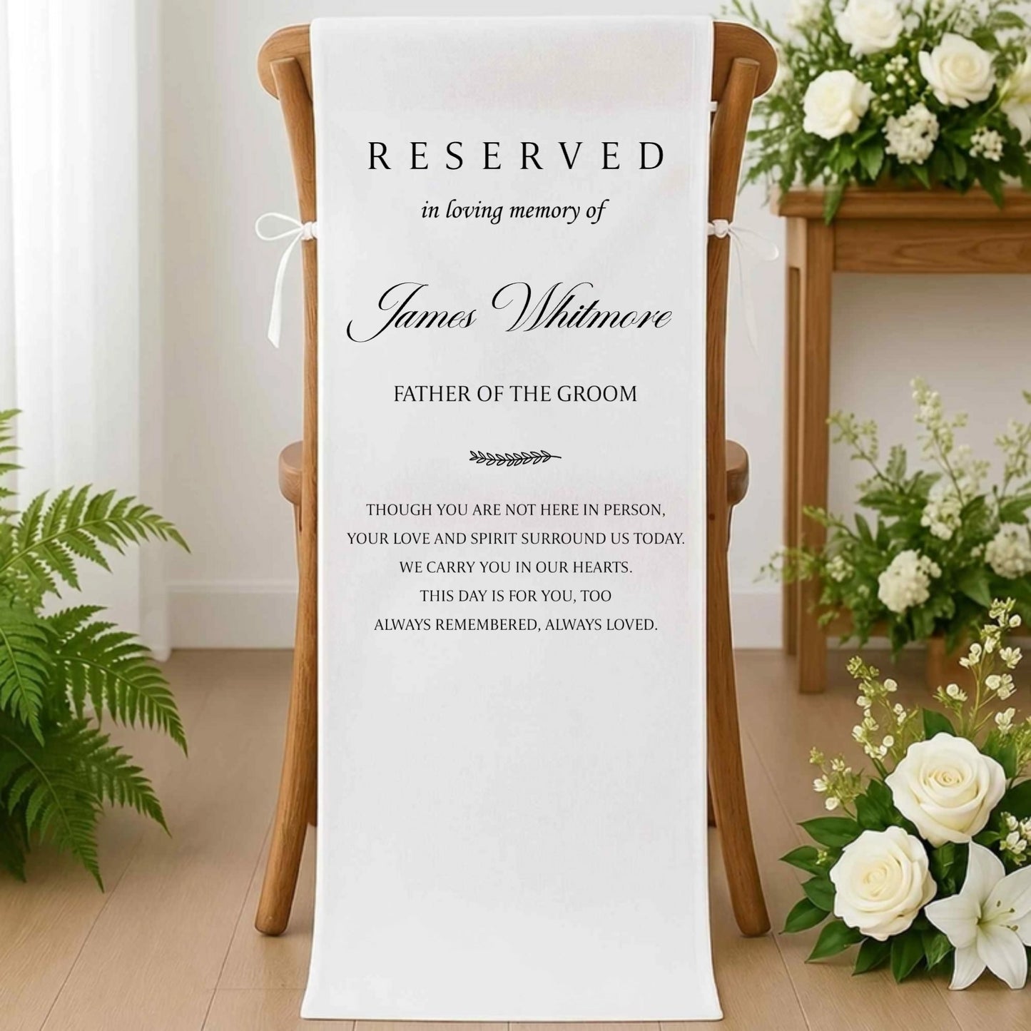 Memorial Wedding Chair Sign, Reserved Banner for Loved Ones, In Loving Memory Sign, Ceremony Tribute, Wedding Aisle Decor, Rustic Accent