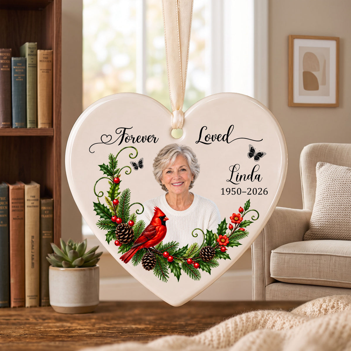 Personalized Memorial Photo Ornament, 2 Sides Printed Forever Loved Heart Ornament, In Loving Memory Christmas Keepsake, Sympathy Gift