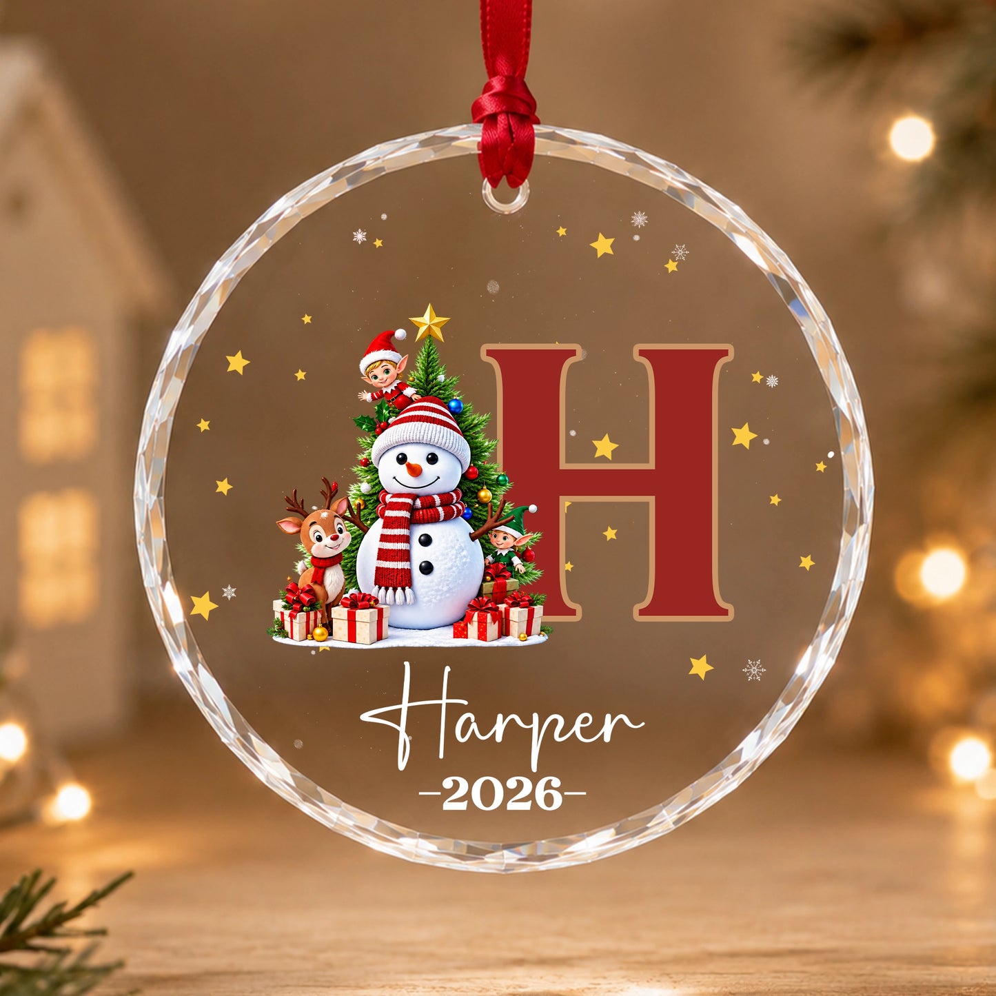 Personalized Kids Christmas Ornament, Custom Name & Monogram Glass Ornament, Santa Elf Reindeer Snowman Keepsake, Christmas Gift for Kids