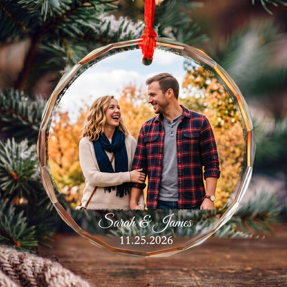 Personalized Couple Photo Ornament, Custom 2-Sided Printed Glass Ornament