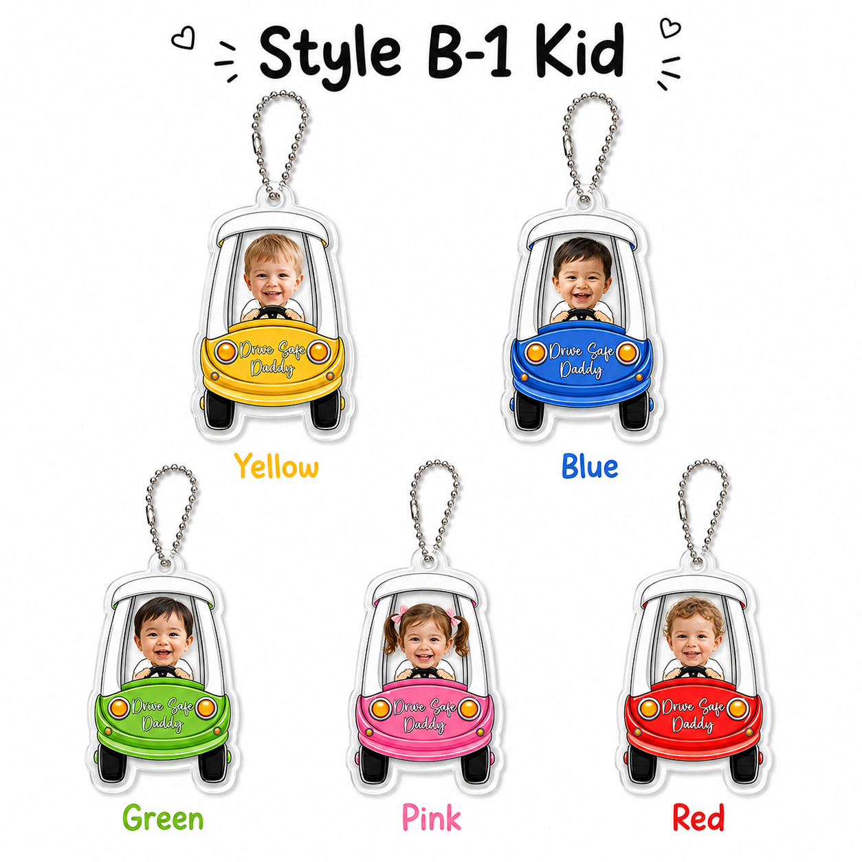 Personalized 1-4 Kids Photo Car Hanger, Drive Safe Daddy Car Ornament, Custom Baby Photo Acrylic Charm, Daddy Gift, Gift for Husband