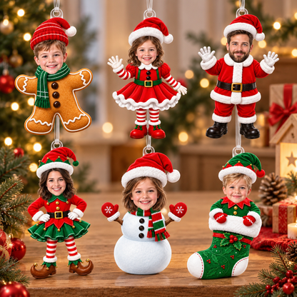 Personalized Photo Christmas Ornament, Custom Face Christmas Character Ornament, Santa Elf Snowman Gingerbread Xmas Tree Decor