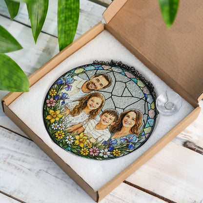 Custom family portrait stained glass suncatcher personalized photo hanging art decor for sunny windows