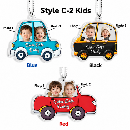 Personalized 1-4 Kids Photo Car Hanger, Drive Safe Daddy Car Ornament, Custom Baby Photo Acrylic Charm, Daddy Gift, Gift for Husband