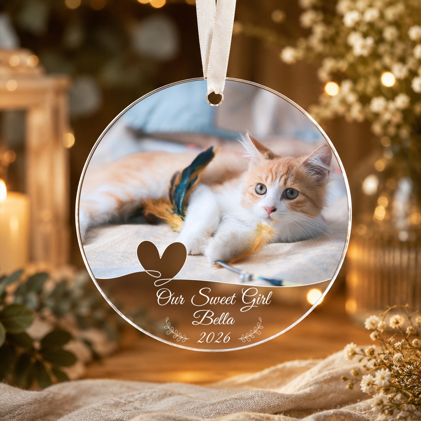 Personalized Dog Photo Crystal Ornament, 2 Sides Printed Custom Pet Glass Christmas Ornament, Dog Name Keepsake, Pet Lover Gift