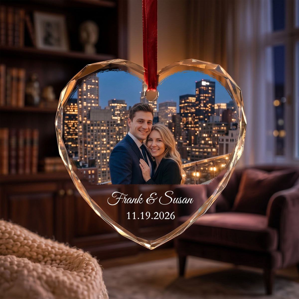 Personalized Couple Photo Ornament, Custom 2-Sided Printed Glass Ornament