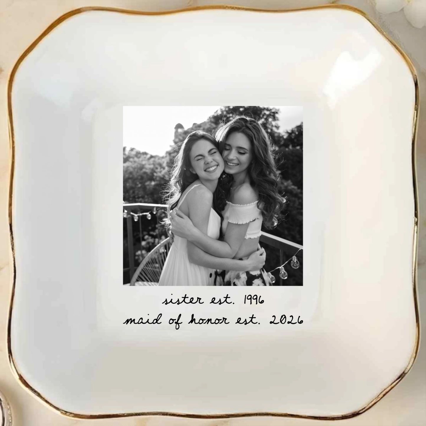 Custom Besties Photo Jewelry Dish, Maid of Honor Trinket Tray, Sister Keepsake, Bridal Gift