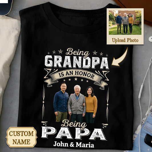 Custom grandpa and papa photo shirt with grandkids names, personalized gift for grandfather.