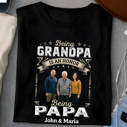 Custom grandpa and papa photo shirt with grandkids names, personalized gift for grandfather.
