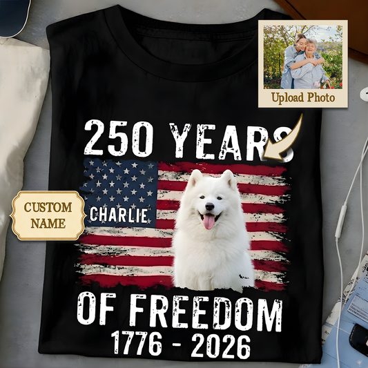 Custom Dog Photo & Name USA 250th Anniversary Shirt 1776-2026 for Pet Lovers