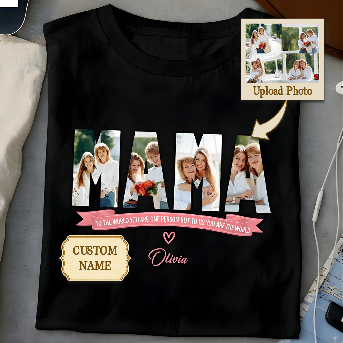 Custom Photo MAMA Shirt - Personalized Family Keepsake with Signature Name