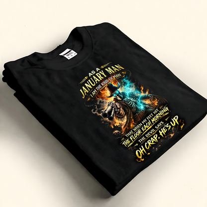 Customize your shirt with a badass skeleton cowboy birth month design.