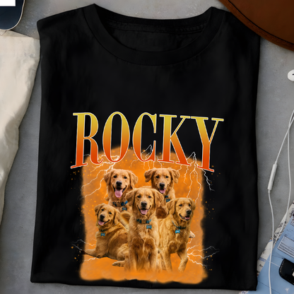 Custom pet portrait bootleg t-shirt personalized vintage 90s rap style shirt for pet lovers