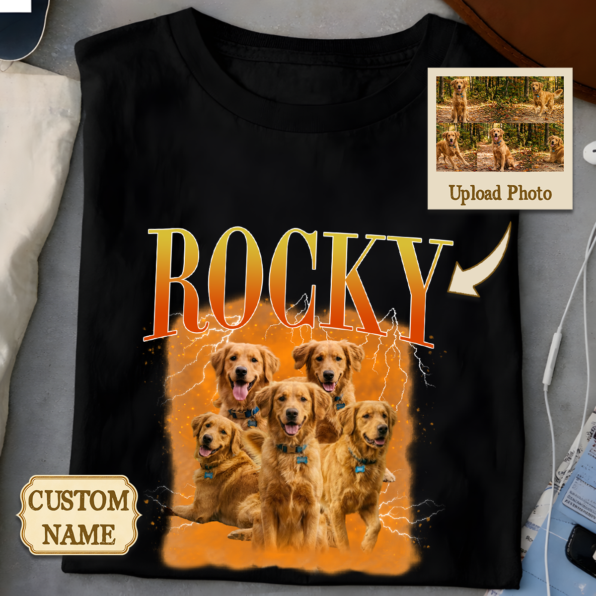 Custom pet portrait bootleg t-shirt personalized vintage 90s rap style shirt for pet lovers