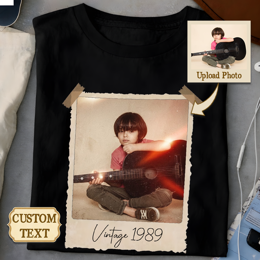 Custom vintage Polaroid picture graphic shirt personalized with your uploaded photo