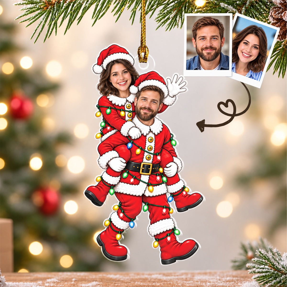 Personalized Funny Santa & Elf Couple Ornament, Custom Face Photo Christmas Acrylic Ornament, Christmas Gift for Couples